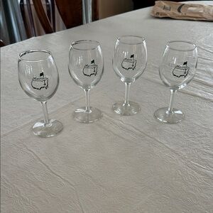 Vintage Masters Clear Wine Glasses with Green Logo - Set of 4